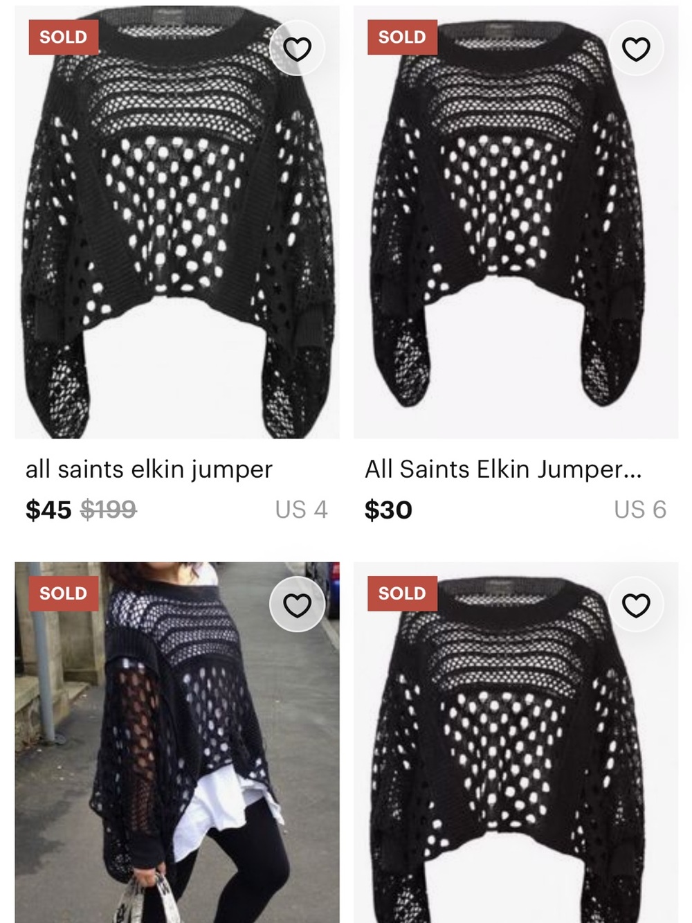 ISO IN SEARCH OF AllSaints Elkin Black Open-Knit Sweater
